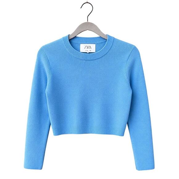 Zara Other - Zara Girls Blue Knit Crop Sweater Size 11-12 152 Long Sleeve Pullover Top